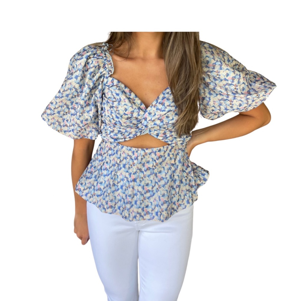 Blue Printed Peplum Top